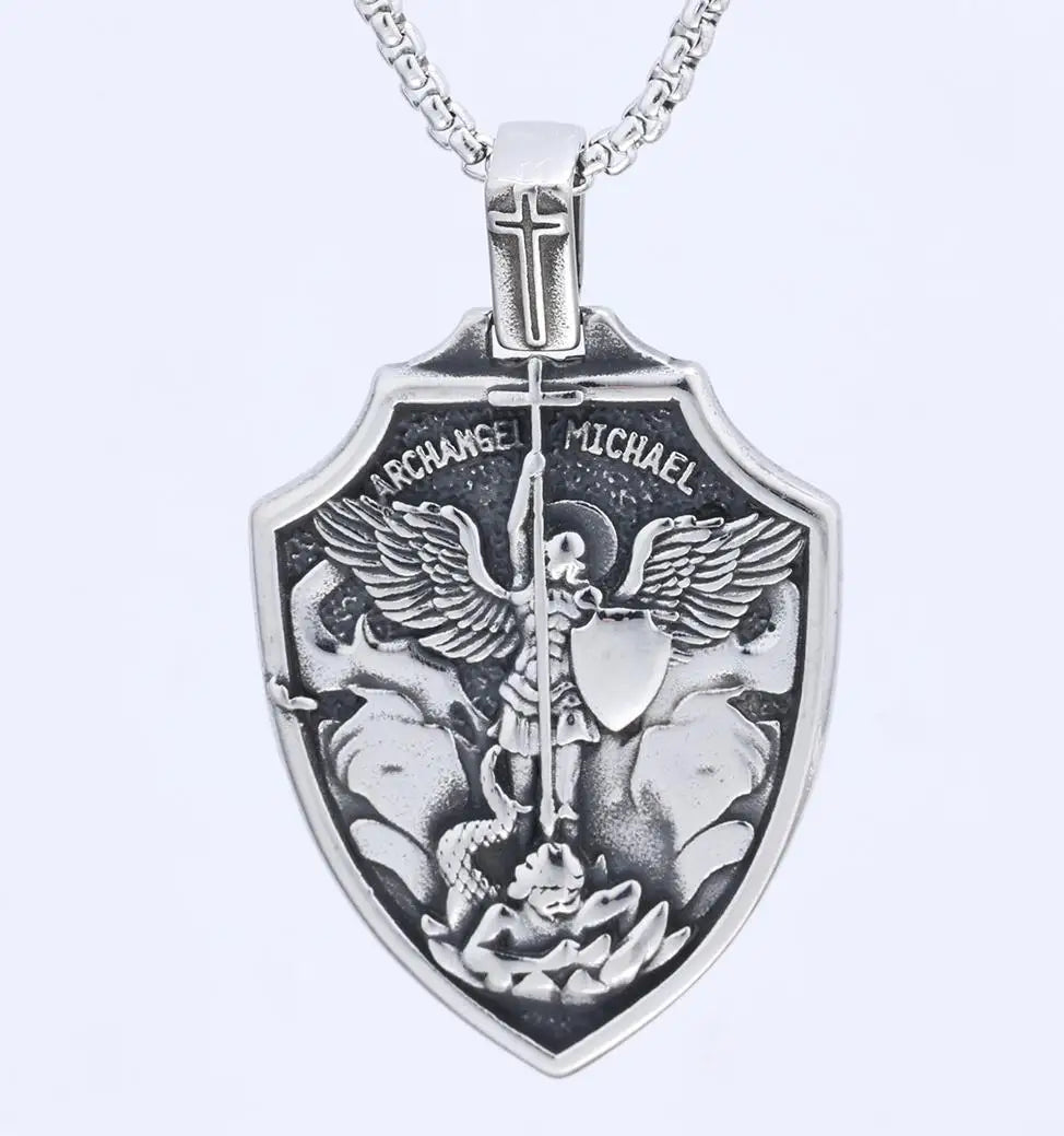 Punk Style Retro Style Archangel Michael Stainless Steel Pendant Does Not Fade