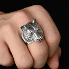925 Thai silver domineering relief cameo tiger head mens rings classic charm handsome ring adjustable banquet jewelry gift