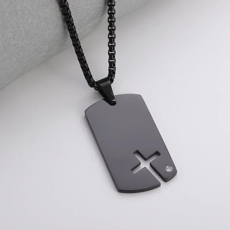 Vintage Christian Jesus Cross Stainless Steel Pendant Little Angel Prayer Necklace Men Women Faith Amulet Jewelry