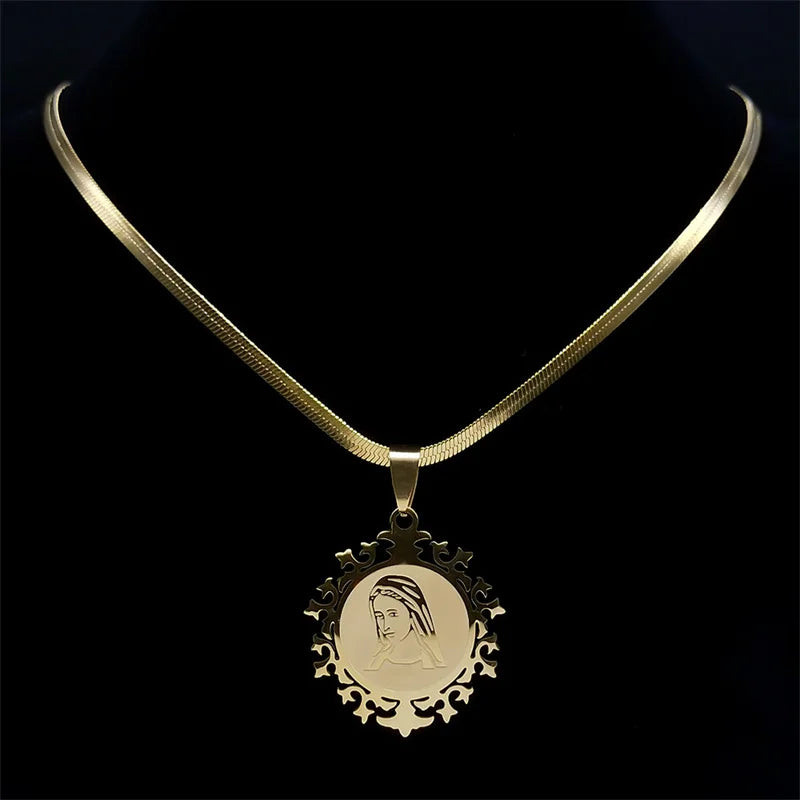 Virgin Mary Prayer Medal Necklace — Stainless Steel