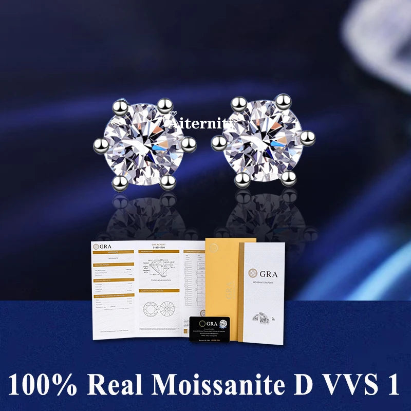 Moissanite Studs Earrings Pass Diamond tester Pen For Men Women 18K Platinum Plated Bride Wedding Gemstone 925 Silver Earrings