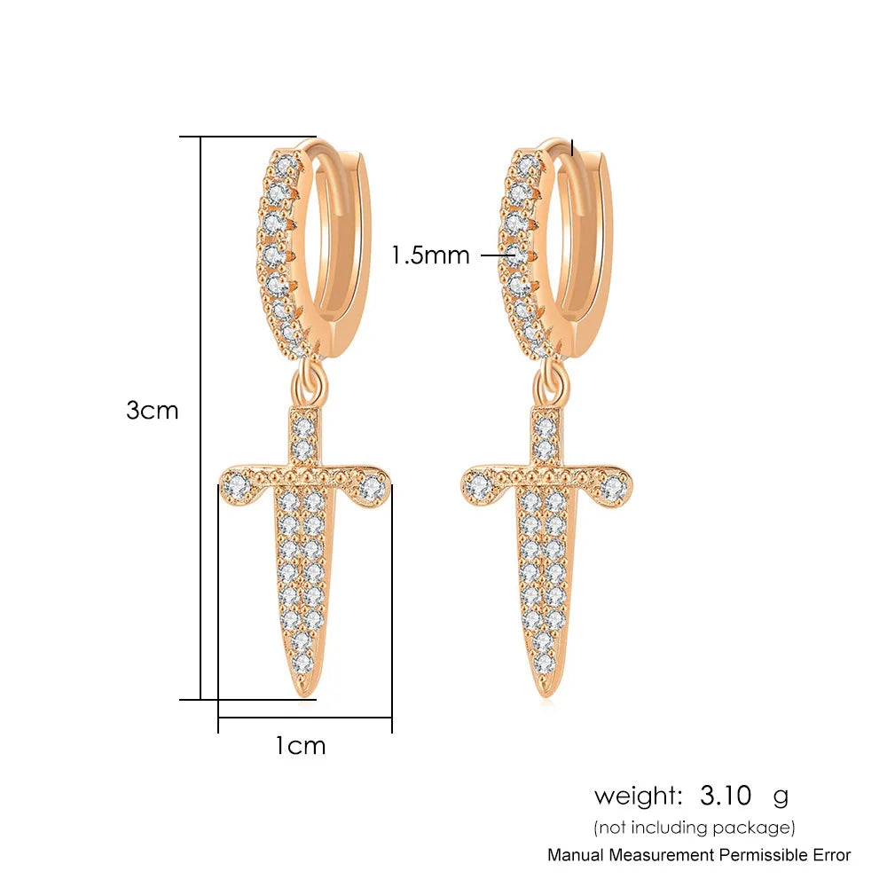 Iced Out Ankh Dangle Hoop Earrings CZ