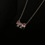Pink Bow Zircon Clavicle Necklace — SS