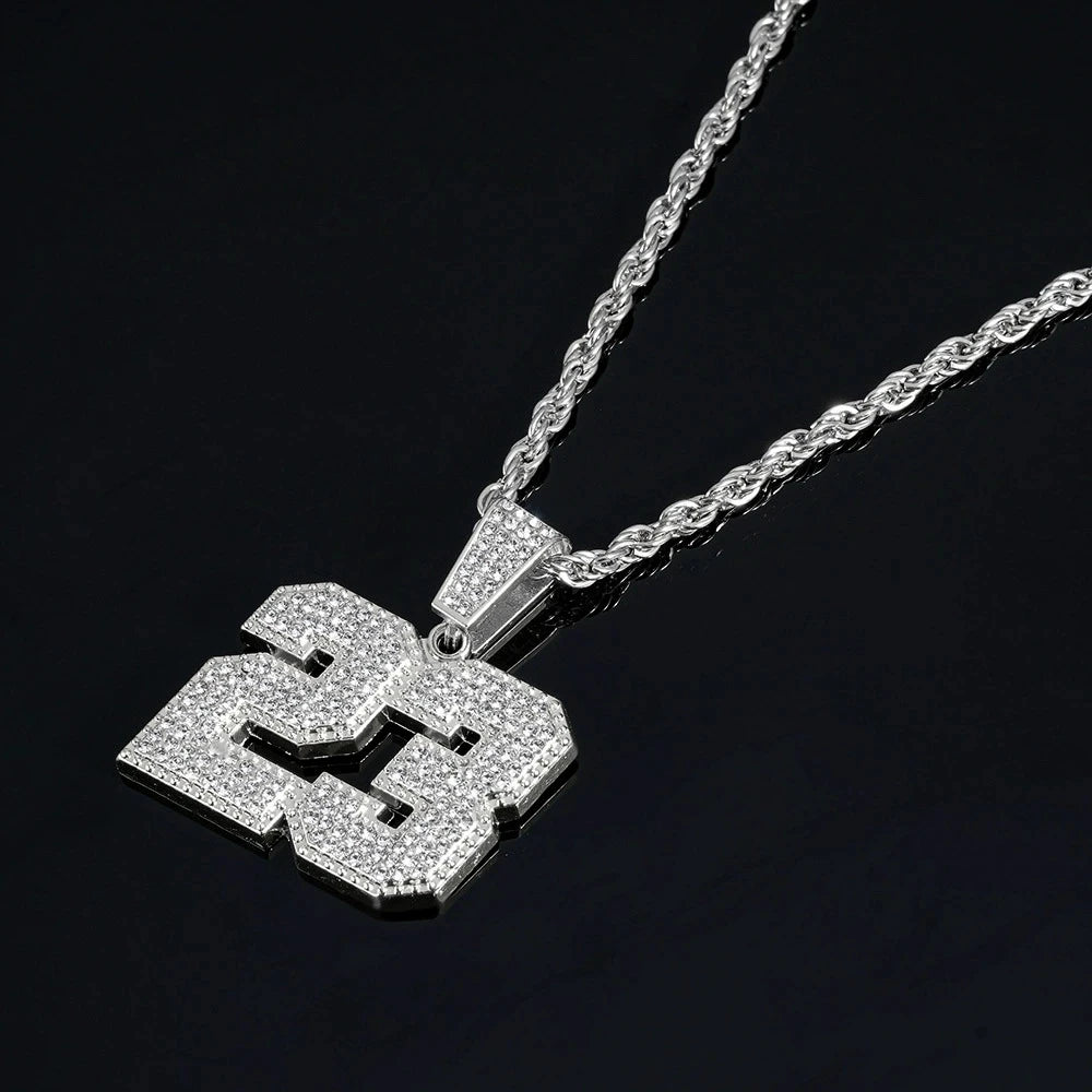 2026 Hip Hop Number 23 Pendant Necklace 4mm Rhinestone Tennis Chain Sparkling Punk Jewelry for Men Women Fashion Accessory Gift