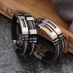Fashion Stainless Steel Bracelets Men Wrist Band Black Grooved Rudder Silicone Mesh Link Insert Punk Wristband Casual