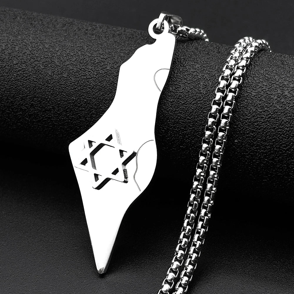 Israel Map Star Of David Pendant Necklace Women Men Stainless Steel Gold Silver Color Geography Country Jewish Chain