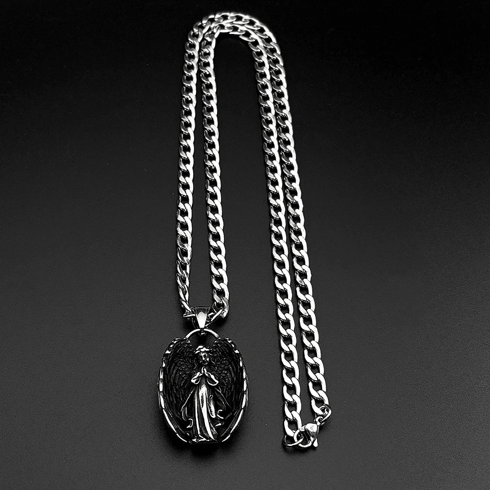 Silver Angel Wing Pendant Necklace — Stainless Steel