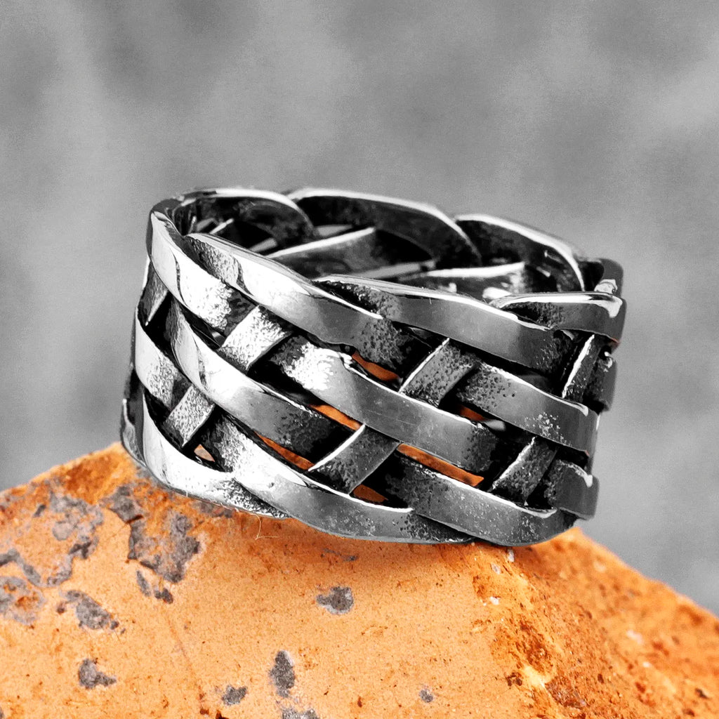 Weaving Hollow Stainless Steel Mens Rings Trendy Simple Unique Stylish for Male Boyfriend Jewelry Creativity Gift