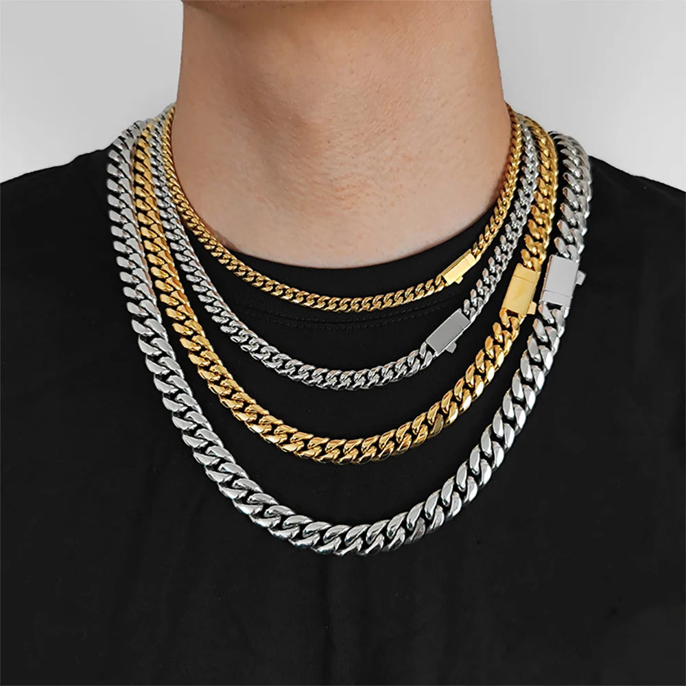 6mm 8mm 10mm 12mm Hip Hop Cuban Link Chain Necklace Fashion Jewelry Stainless Steel Chain For Men Gift Free Laser Name