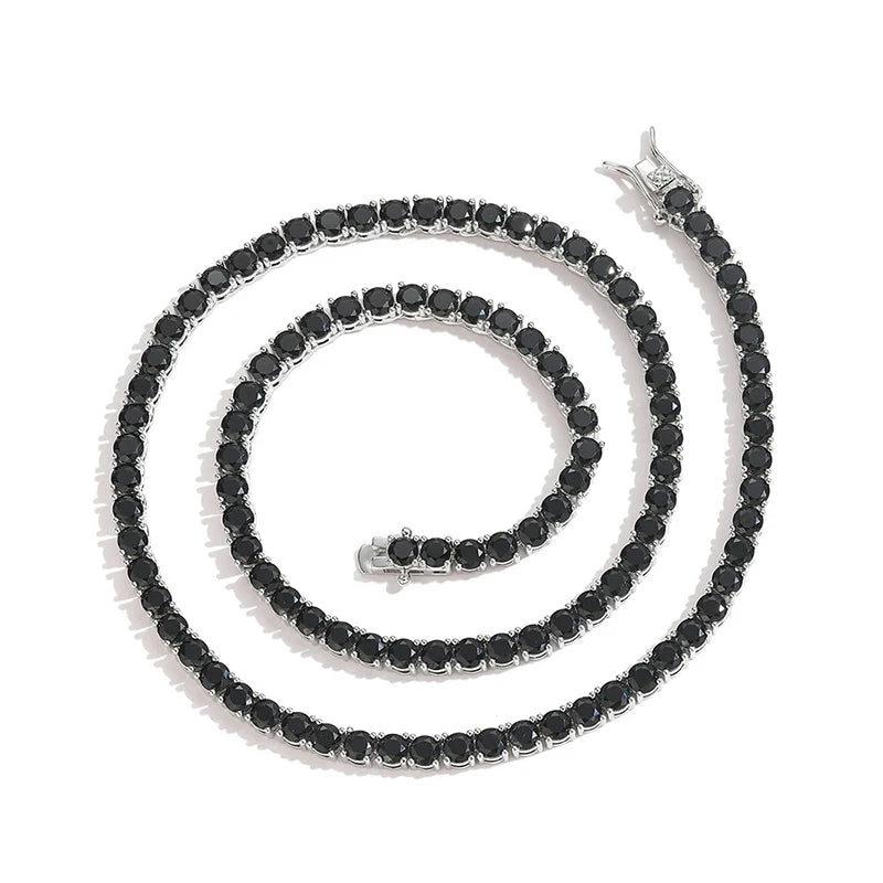 3-5mm Hip Hop Black CZ Stone Paved Bling Iced Out Tennis Link Chain Charm Necklace for Men Rapper Jewelry Black Silver Color