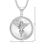 Iced Out Big Angel Round Pendant Necklace — Gold, Stainless Steel
