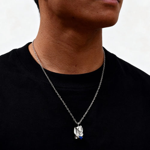 Blue Stone Square Pendant Necklace — Stainless Steel