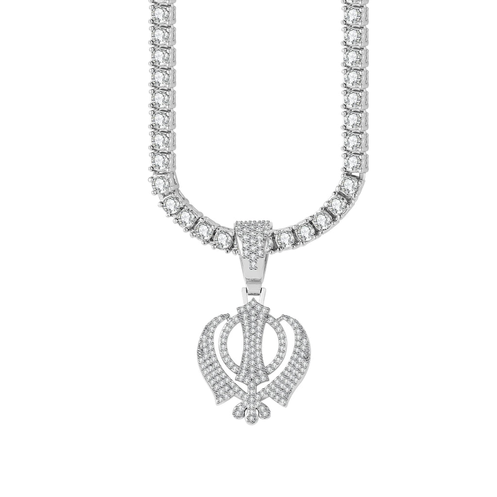 Khanda Gold Pendant Tennis Necklace