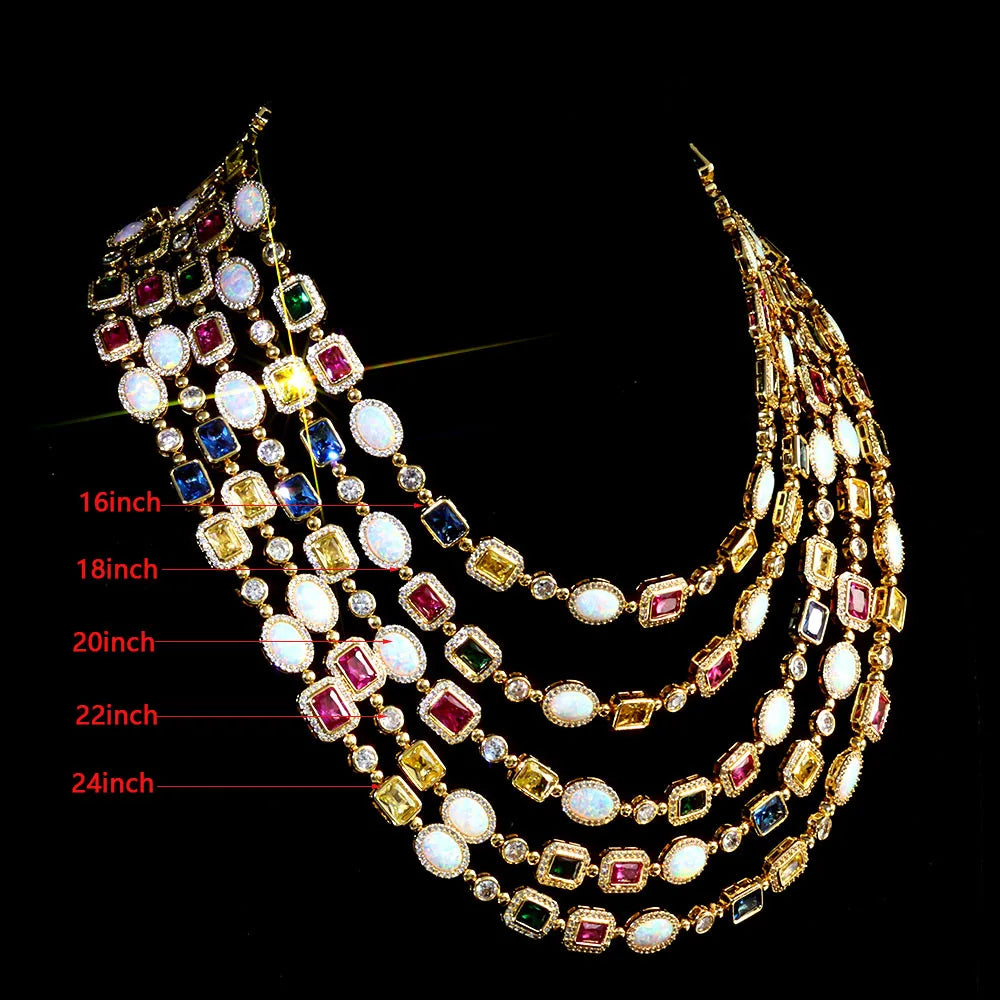 Cross Chain Necklace Iced Out Colorful Gemstone
