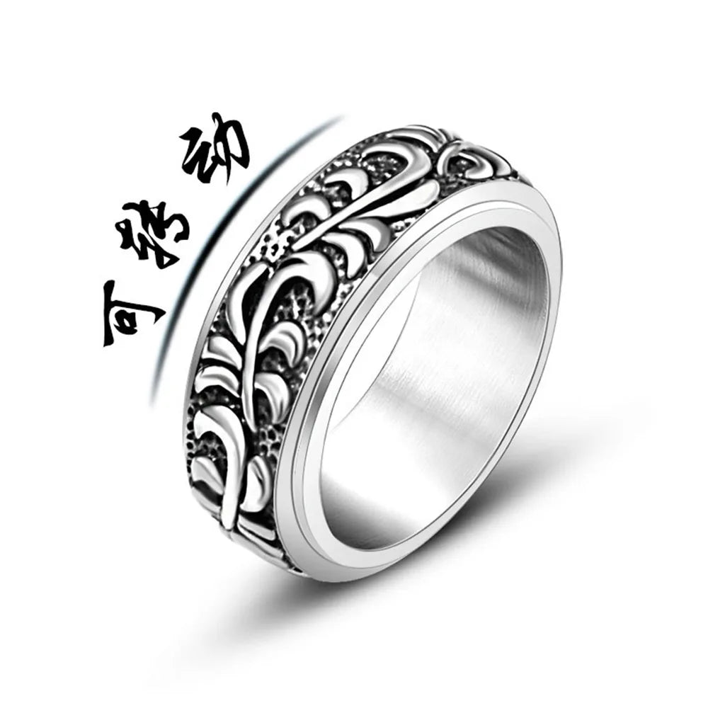 Vintage Scroll Pattern Rotatable Spinner Ring — Stainless Steel