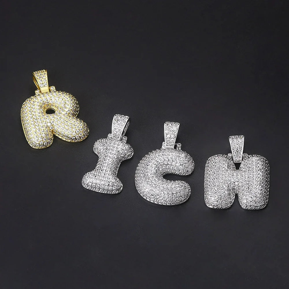 Iced Out Letter Bubble Pendant Necklace