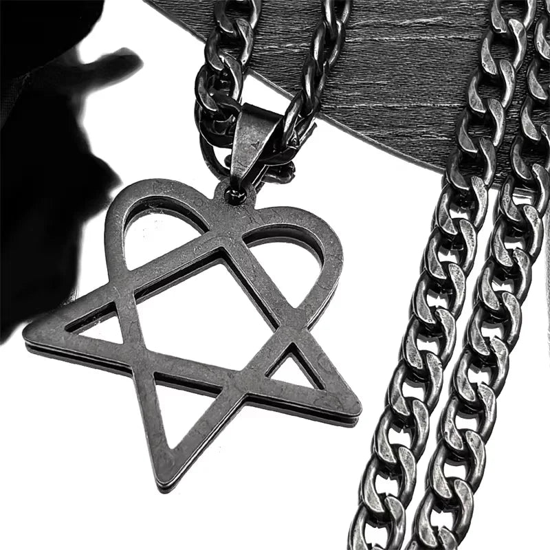 Hip Hop Rock Music Him Heartagram Star Heart Necklace for Women Men Stainless Steel Y2k Black Metal Band Goth Punk Chain Jewelry