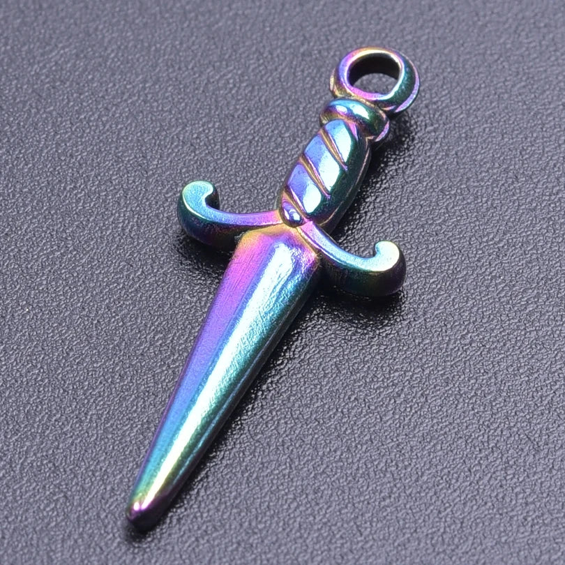 7pc Religious Belief Cross Treasure Sword Gold/Silver Color Pendant High Quality Stainless Steel Wing Amulet Diy Necklace Making