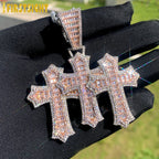 Iced Out Three Cross Pendant Necklace For Women Men Two Tone Silver Color Cubic Zirconia Tennis Chain Luxury Hip Hop Jewelry