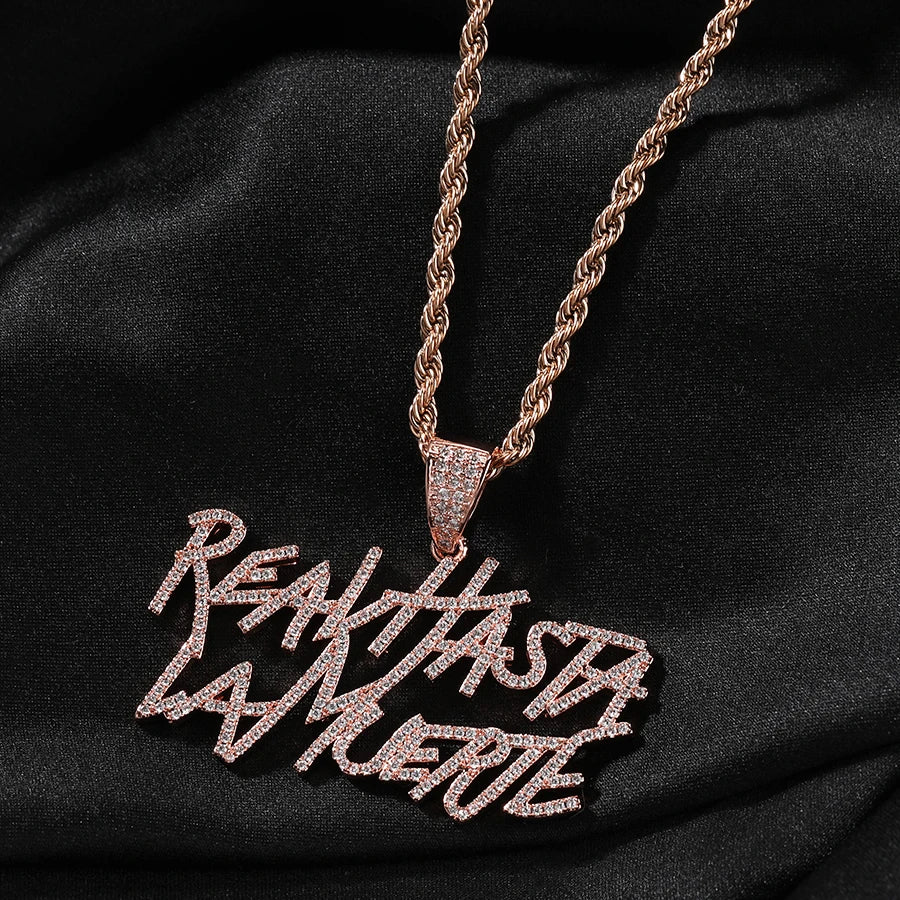 Signature Real Hasta La Muerte Pendant Necklace Two Row Letters Hip Hop Iced Out 5A CZ Capital Initial Anuel AA's