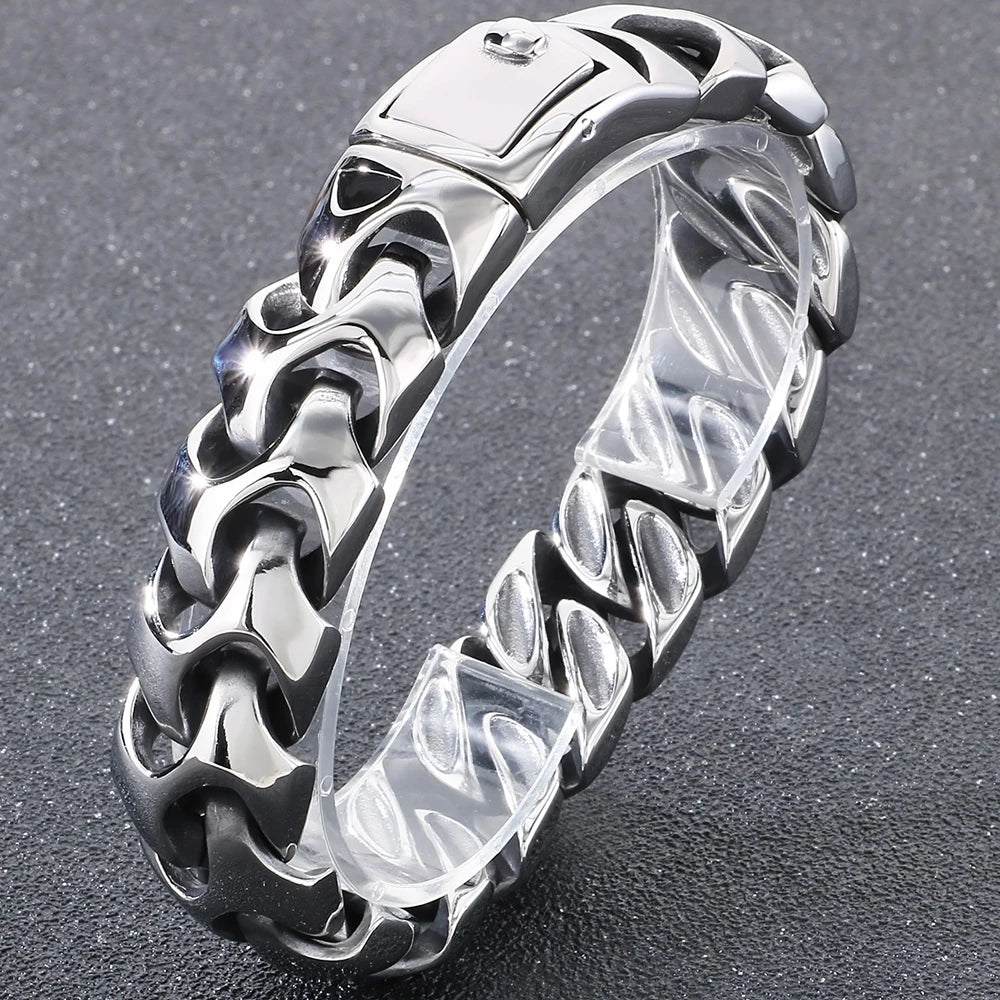 Cool Solid Stainless Steel Bracelet for Man Men's Jewelry Accessories Matte Brushed 18MM Width Keel Cuban Chain Boys'