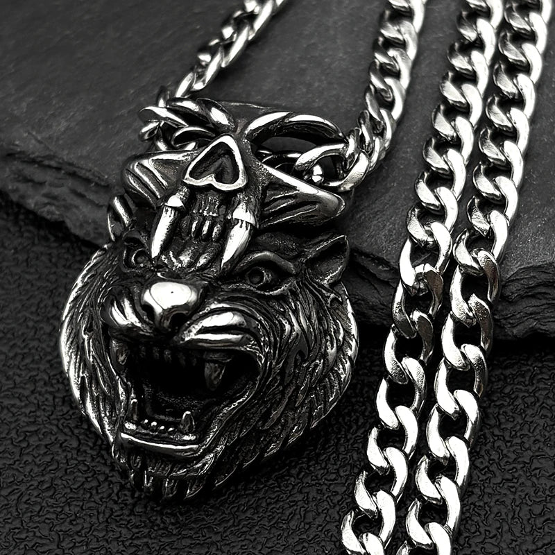 Devil Skull Tiger Head Pendant — Silver