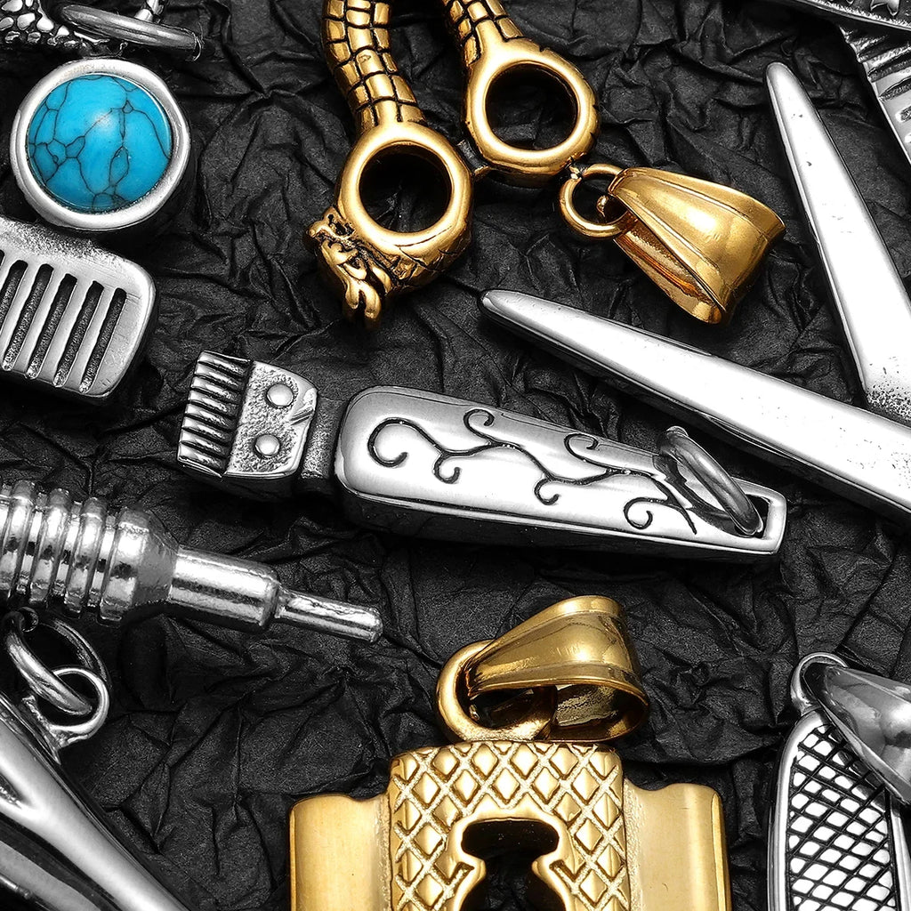 Barber Tools Pendant Necklace — Stainless Steel