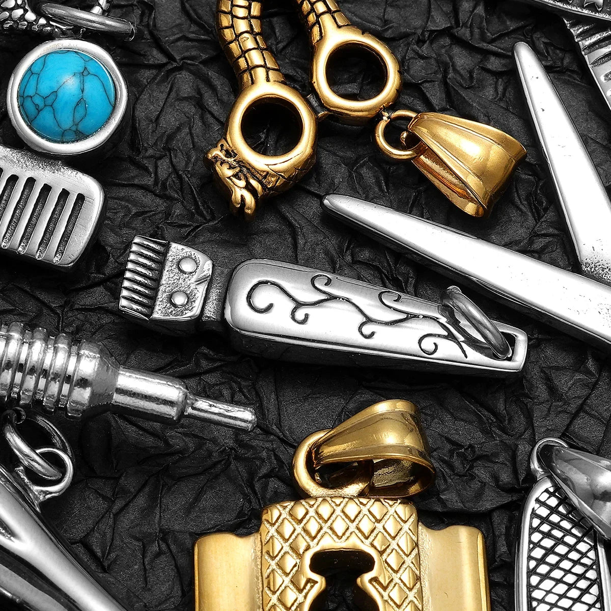 Barber Tools Pendant Necklace — Stainless Steel