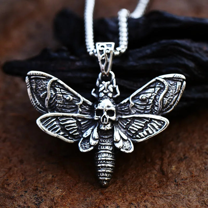 Beier Death Head Skull Butterfly Moth Pendant necklace For Man Stainless Steel Punk good detail Animal Jewelry BP8-599