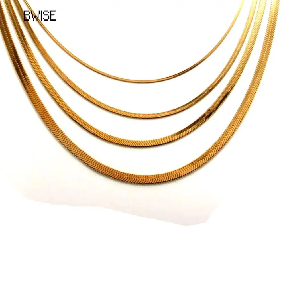 Herringbone Snake Chain Necklace — Gold
