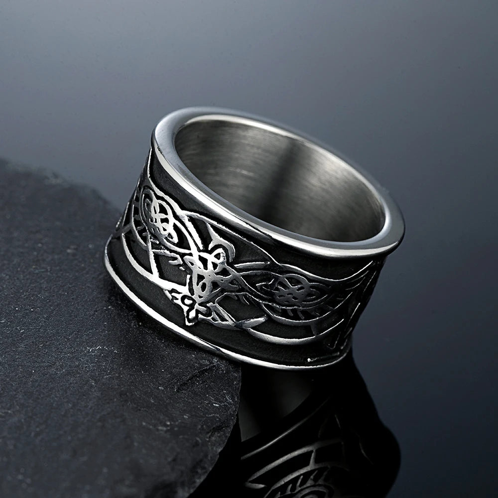Norse Wolf Ring — Stainless Steel Knot Detail