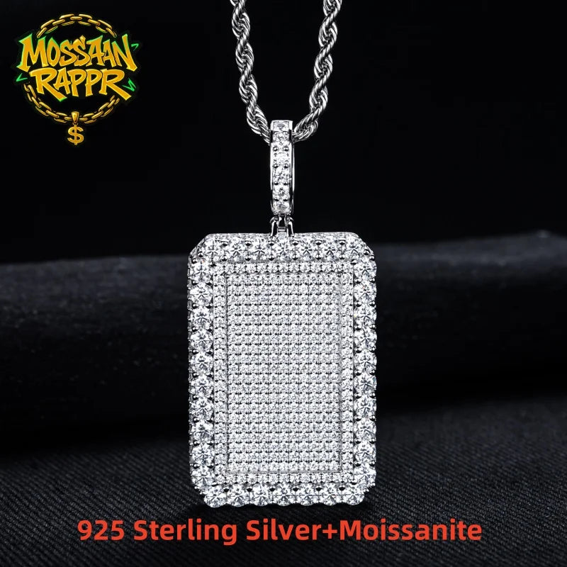 Iced Out Rectangle Pendant — 925 Silver