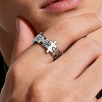 Simple Creative Silver Color Stainless Steel Hammered Jigsaw Puzzle Ring for Men Stylish Punk Finger Jewelry Size 7-11