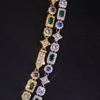 Gold Tennis Chain Necklace 6MM Colorful Rectangle