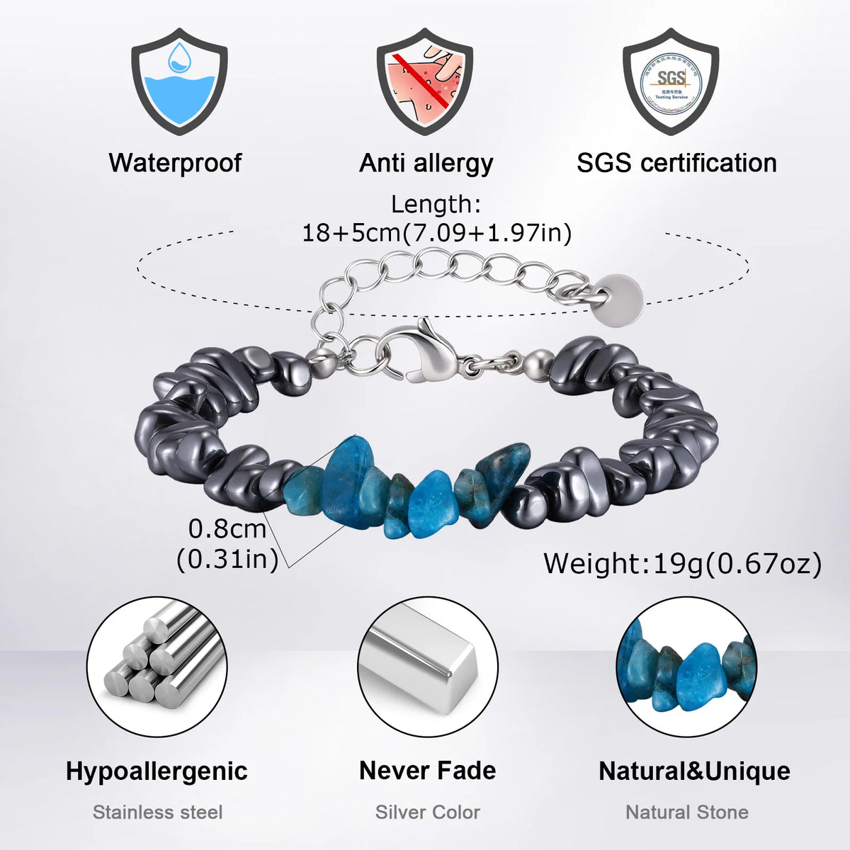 Irregular Black Stone Bracelet for Men — Stainless Steel
