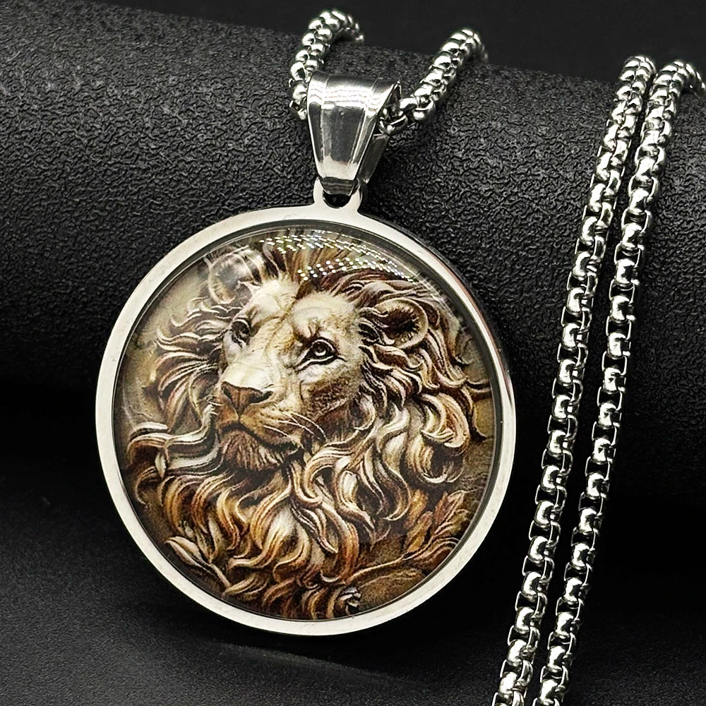 Lion King Glass Round Medallion Pendant — Gold