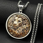 Lion King Glass Round Medallion Pendant — Gold