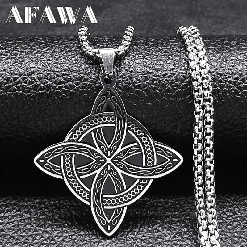 Witchcraft Celtic Witch Knot Pendant Necklace for Women Men Stainless Steel Slavic Protection Amulet Jewelry nudo de