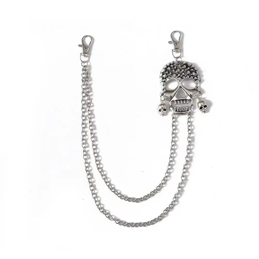 Double Layer Skull Keychain — Stainless Steel Beaded