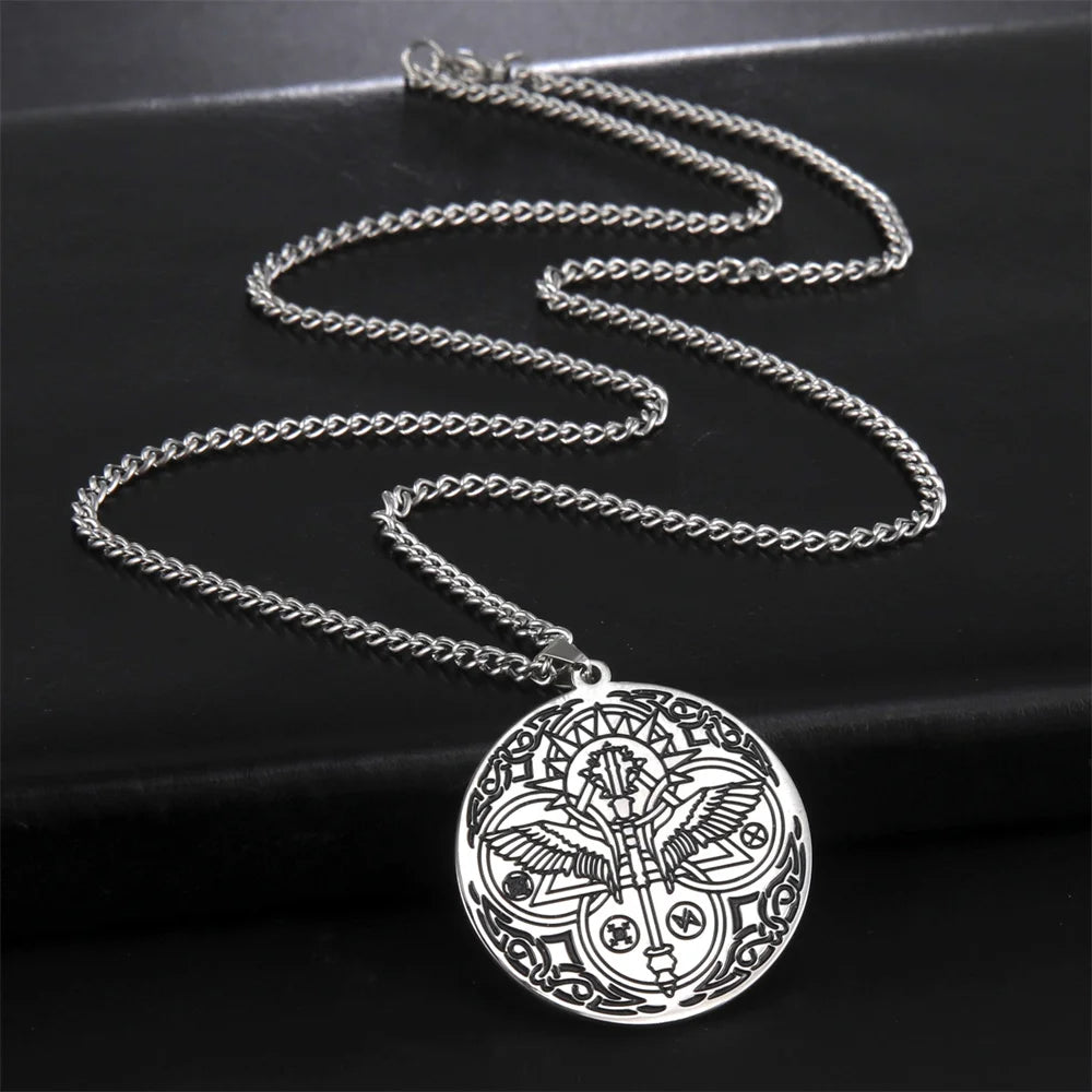 Archangel Raphael Winged Medallion Necklace — Stainless Steel