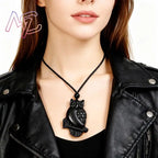 Real Obsidian Owl Pendant Necklace Natural Jewelry Charm Luxury Talismans Amulet Men Fashion Vintage Carved Gifts for Women