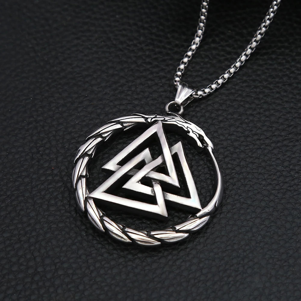Dragon Valknut Pendant — Stainless Steel