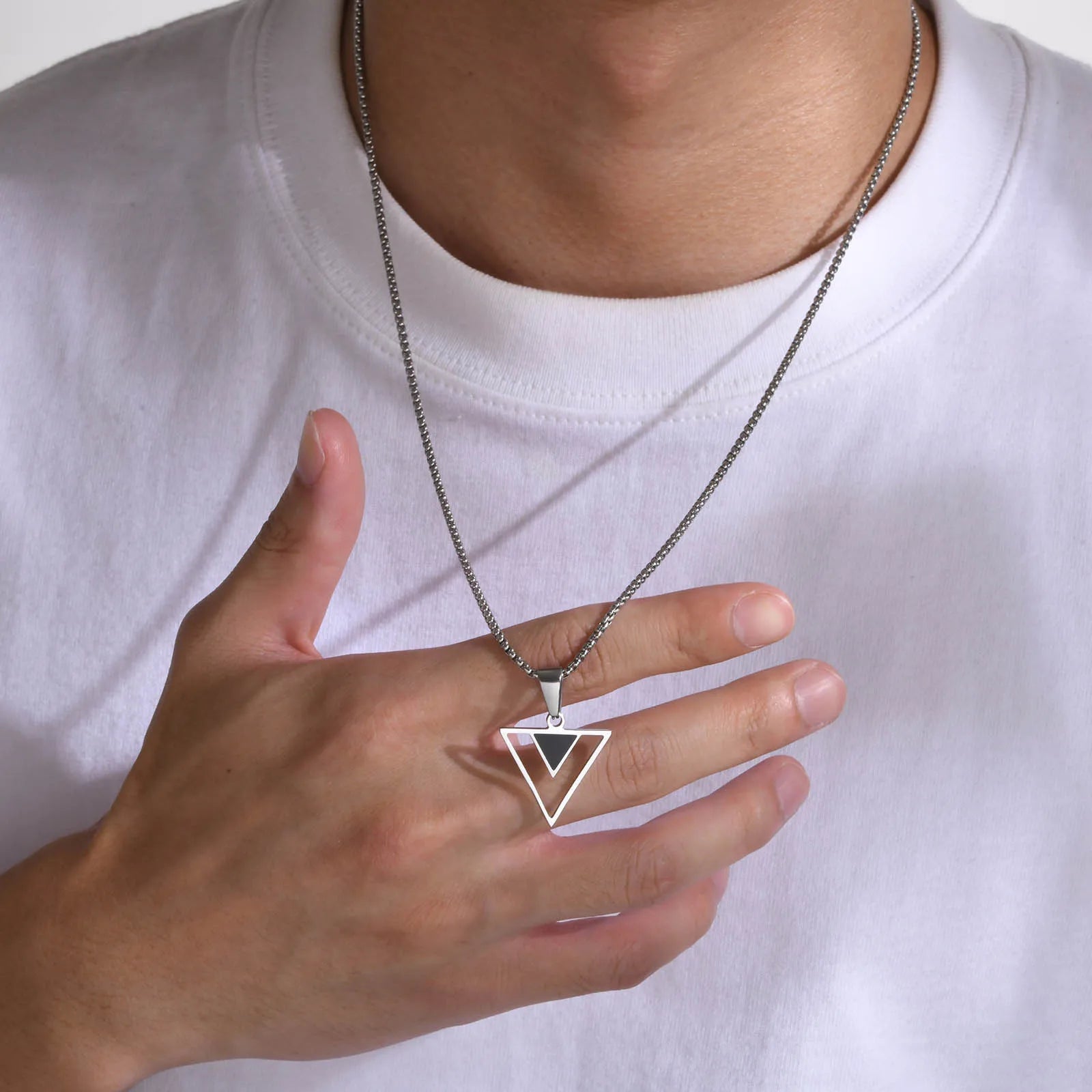 Triangle Geometric Pendant Necklace — Stainless Steel