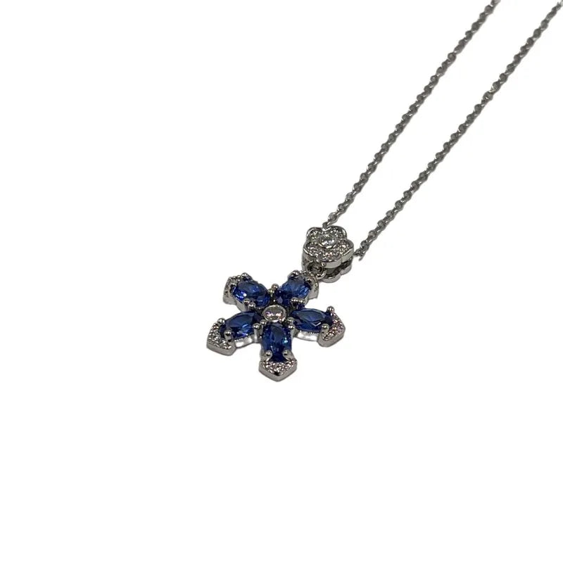 Blue Zircon Flower Necklace — Stainless