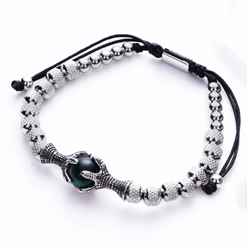Gothic Eagle & Dragon Claw Beaded Bracelet — Stainless Steel