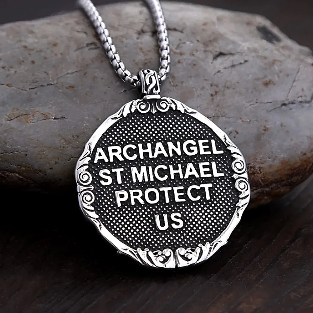Saint Michael Archangel Cross Pendant Stainless Steel Vintage Classic Archangel Amulet Necklace For Men Women Fashion Jewelry