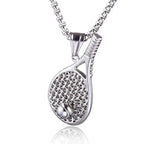 Silver Tennis Racket Pendant Necklace Stainless Steel
