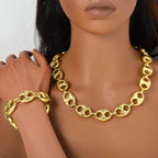Cuban Bracelet Necklace Set for Men and Women — Gold-Tone