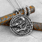 Nordic Odin Crow Skull Pendant Necklace Gothic Stainless Steel Raven Skull Compass Rune Necklace for Men Punk Jewelry