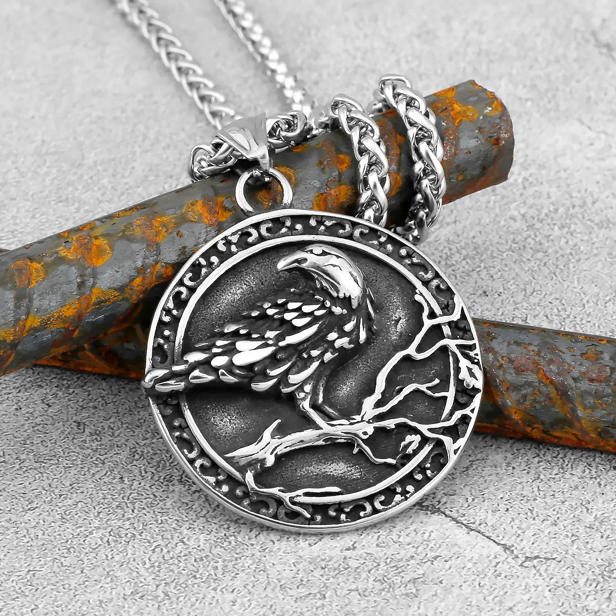 Nordic Odin Crow Skull Pendant Necklace Gothic Stainless Steel Raven Skull  Compass Rune Necklace for Men Punk Jewelry Wholesale